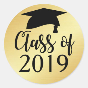 Gold and Black Class of 2019 Graduation Favour Classic Round Sticker