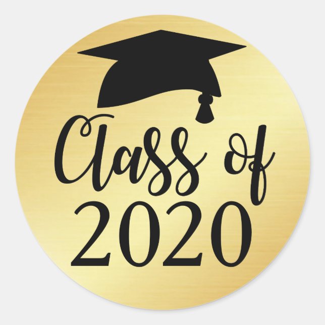 Gold and Black Class of 2020 Graduation Favour Classic Round Sticker (Front)