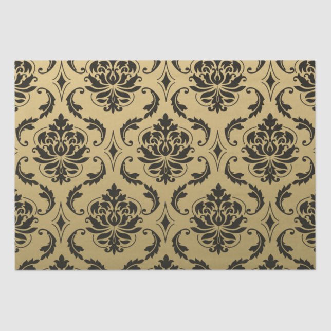 Gold and Black Classic Damask Tissue Paper (Front)