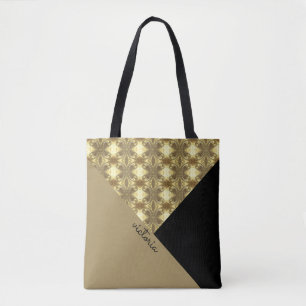 Gold and Black Colour-block Monogram Tote Bag