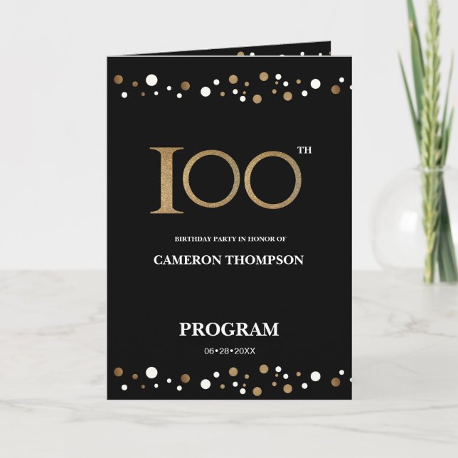 Gold and Black confetti 100th birthday program (Front)