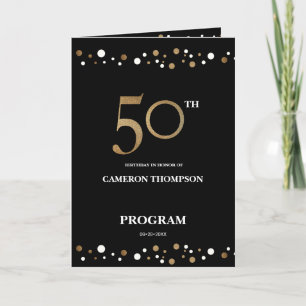 Gold and Black confetti 50th birthday program