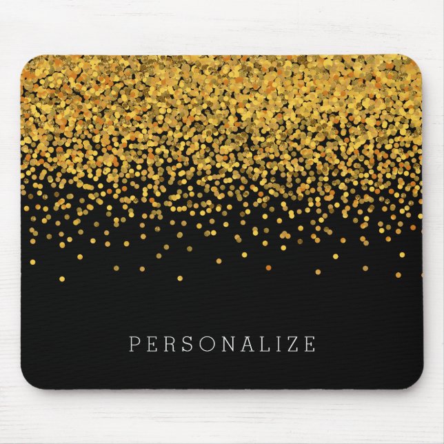 Gold and Black Confetti Mouse Pad (Front)