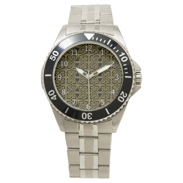 Gold And Black Connected Ovals Celtic Pattern Watch (Front)