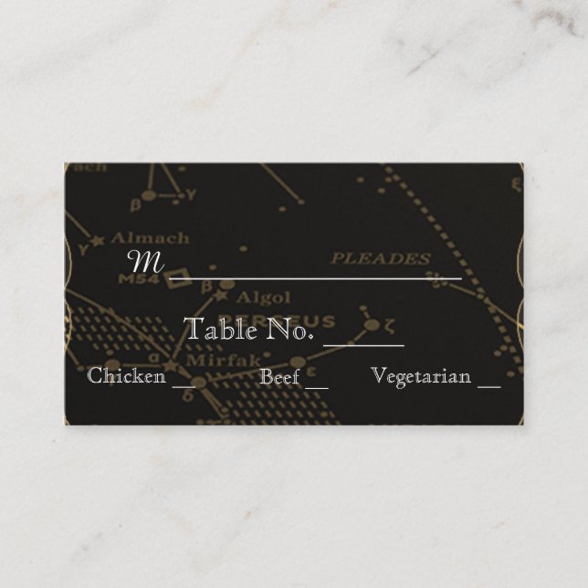 Gold and Black Constellation Wedding Place Cards (Front)