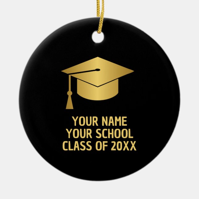 Gold and Black Custom Graduation  Ceramic Ornament (Front)