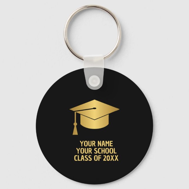 Gold and Black Custom Graduation  Keychain (Front)
