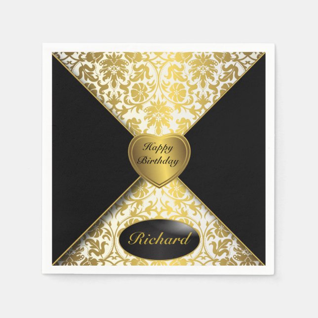 Gold and Black Damask Napkin (Front)