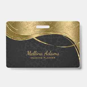 Gold And Black Damask Pattern Badge