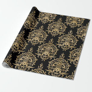 Gold and Black, Damask Pattern. Wrapping Paper