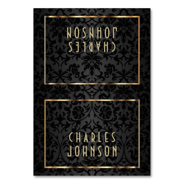 Gold and Black Damask - Place Cards (Front)