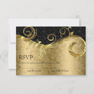 Gold And Black Damask- RSVP Card