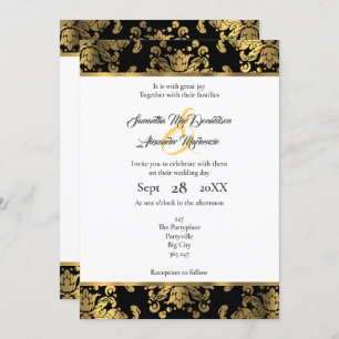Gold and black damask wedding invitation
