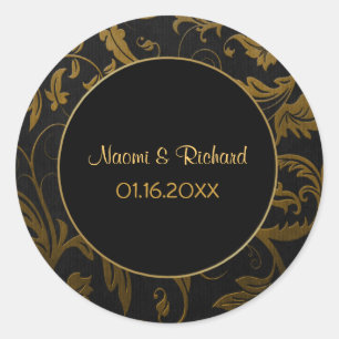Gold and Black Damask Wedding Seal - Customize