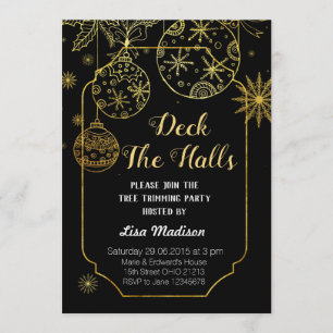 Gold and Black Deck The Halls Party Invitation
