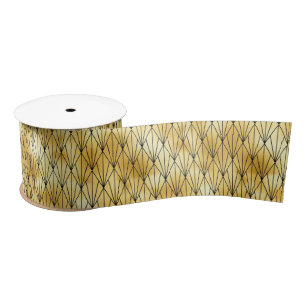 Gold and Black Diamond Art Deco Pattern Satin Ribbon