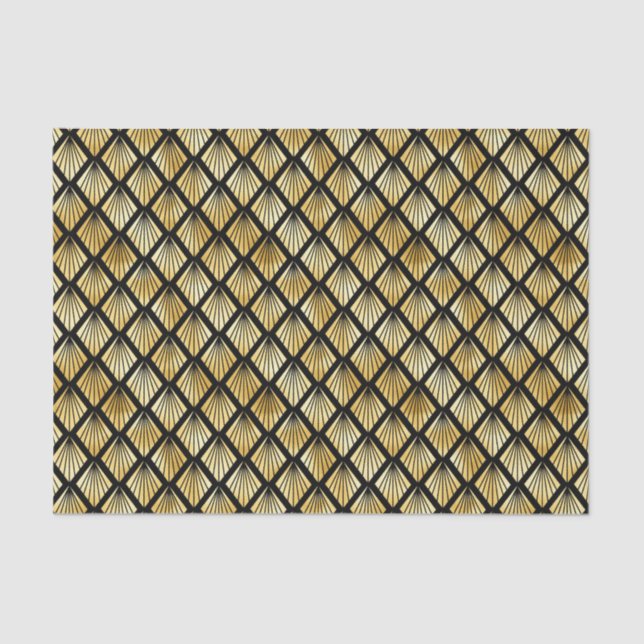Gold and Black Diamond Art Deco Pattern Tissue Paper (Front)