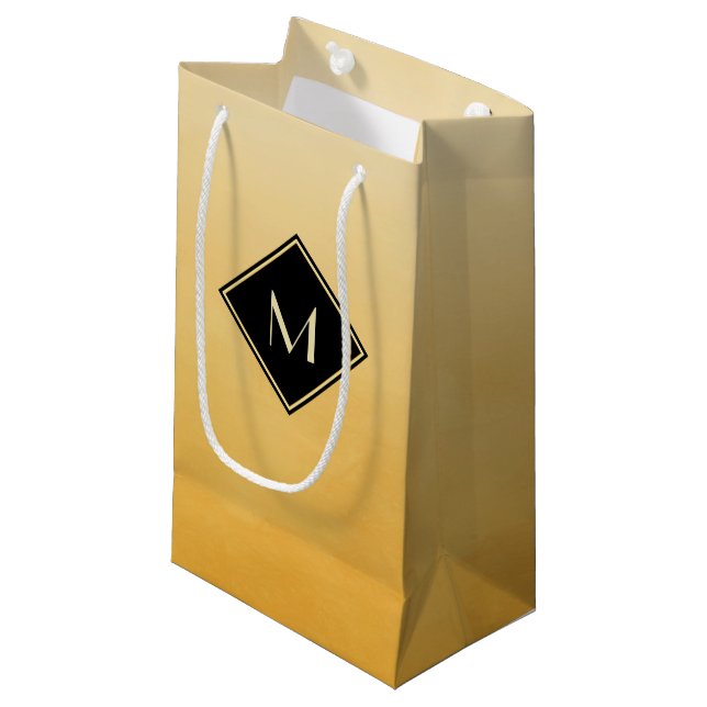 Gold and Black Diamond Monogram Initial Design Small Gift Bag (Front Angled)