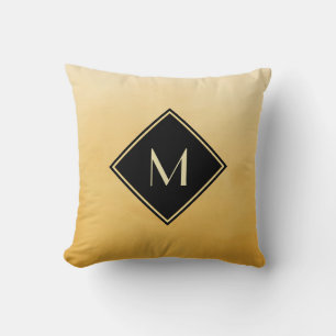 Gold and Black Diamond Monogram Initial Design Throw Pillow