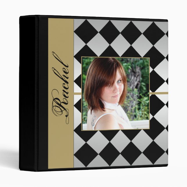 Gold and Black Diamond Tile Graduation Binder (Front/Spine)