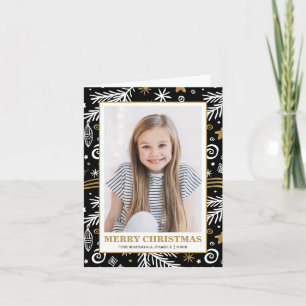 Gold and Black doodle pine photo holidays Invitation