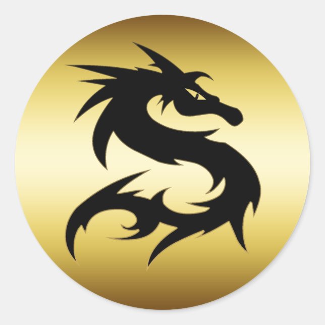 GOLD AND BLACK DRAGON CLASSIC ROUND STICKER (Front)
