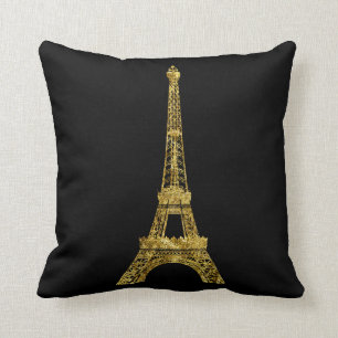 Gold and Black Eiffel Tower Throw Pillow
