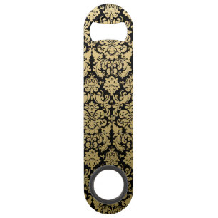 Gold and Black Elegant Damask Pattern Bar Key