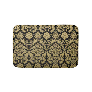 Gold and Black Elegant Damask Pattern Bath Mat