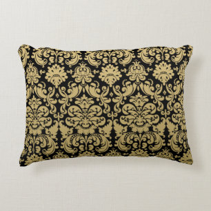 Gold and Black Elegant Damask Pattern Decorative Pillow