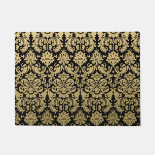 Gold and Black Elegant Damask Pattern Doormat