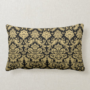 Gold and Black Elegant Damask Pattern Lumbar Pillow