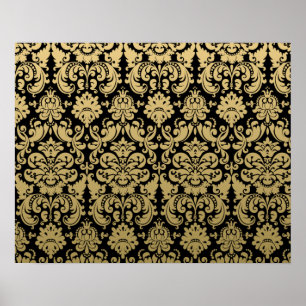 Gold and Black Elegant Damask Pattern Poster