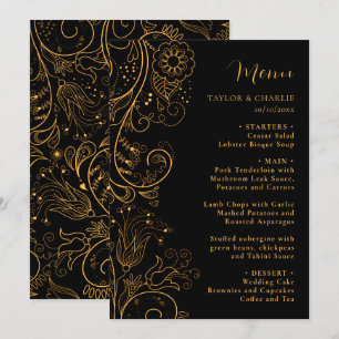 Gold and Black Elegant Floral Wedding Menu