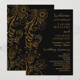 Gold and Black Elegant Floral Wedding Program