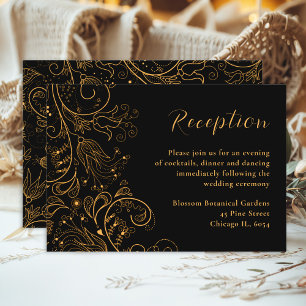 Gold and Black Elegant Floral Wedding Reception Enclosure Card