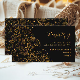 Gold and Black Elegant Floral Wedding Registry Enclosure Card