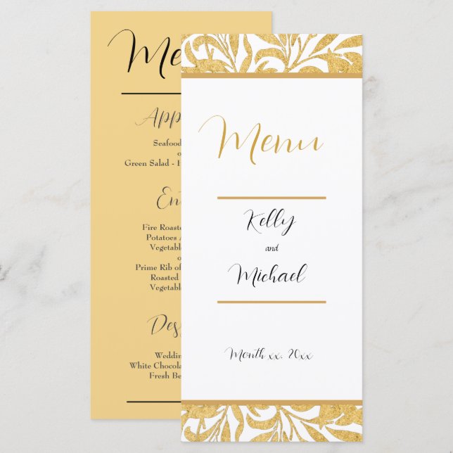 Gold and Black Elegant Style Wedding Menu (Front/Back)