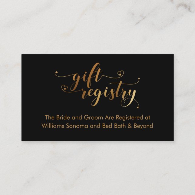 Gold and Black Elegant, Unique Gift Registry Cards (Front)