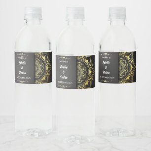 Gold And Black Elegant Wedding Favours Rustic Water Bottle Label