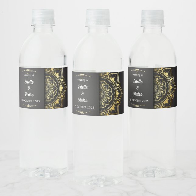 Gold And Black Elegant Wedding Favours Rustic Water Bottle Label (Bottles)