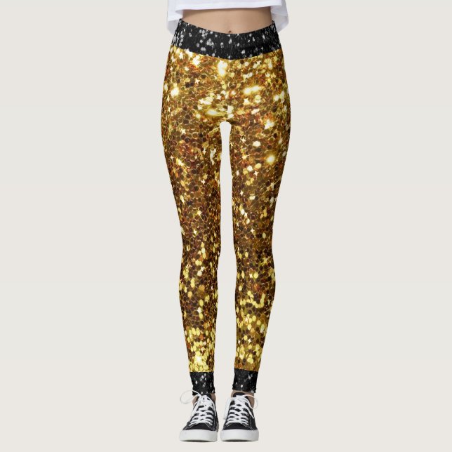 Gold and Black Faux Glitter Leggings (Front)