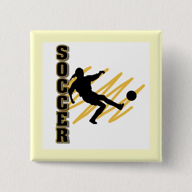 Gold and Black Female Soccer Player 2 Inch Square Button (Front)