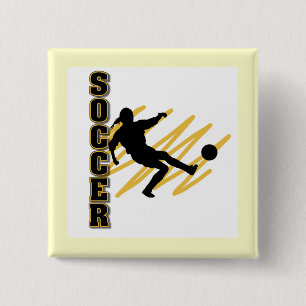 Gold and Black Female Soccer Player 2 Inch Square Button
