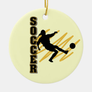 Gold and Black Female Soccer Player Ceramic Ornament