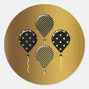 Gold and Black Festive Balloons Classic Round Sticker