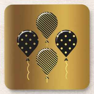 Gold and Black Festive Balloons Coaster