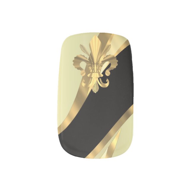 Gold and black fleur de lys minx nail art (Left Thumb)