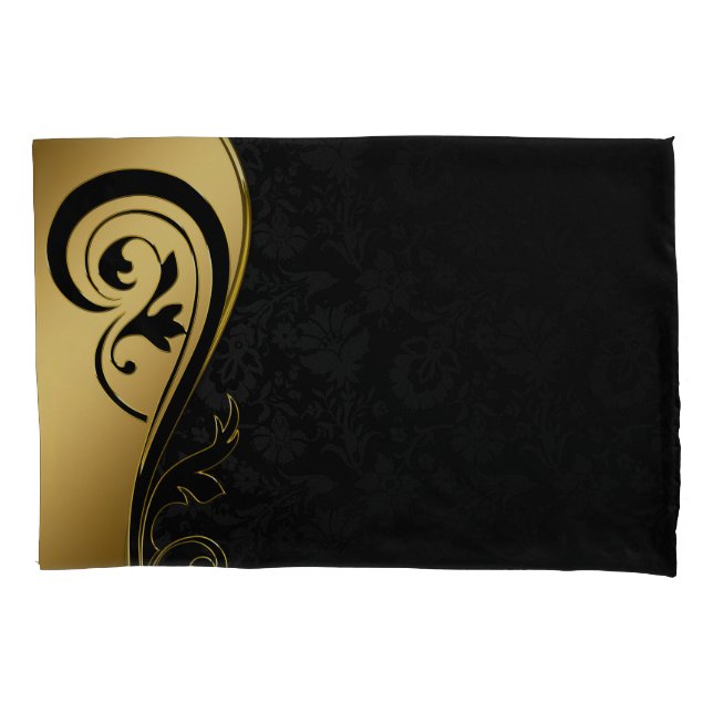 Gold and Black Floral Design Pillowcase (Front)