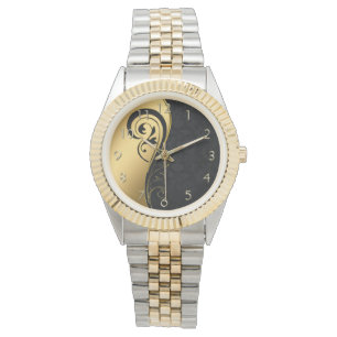 Gold and Black Floral Design Watch